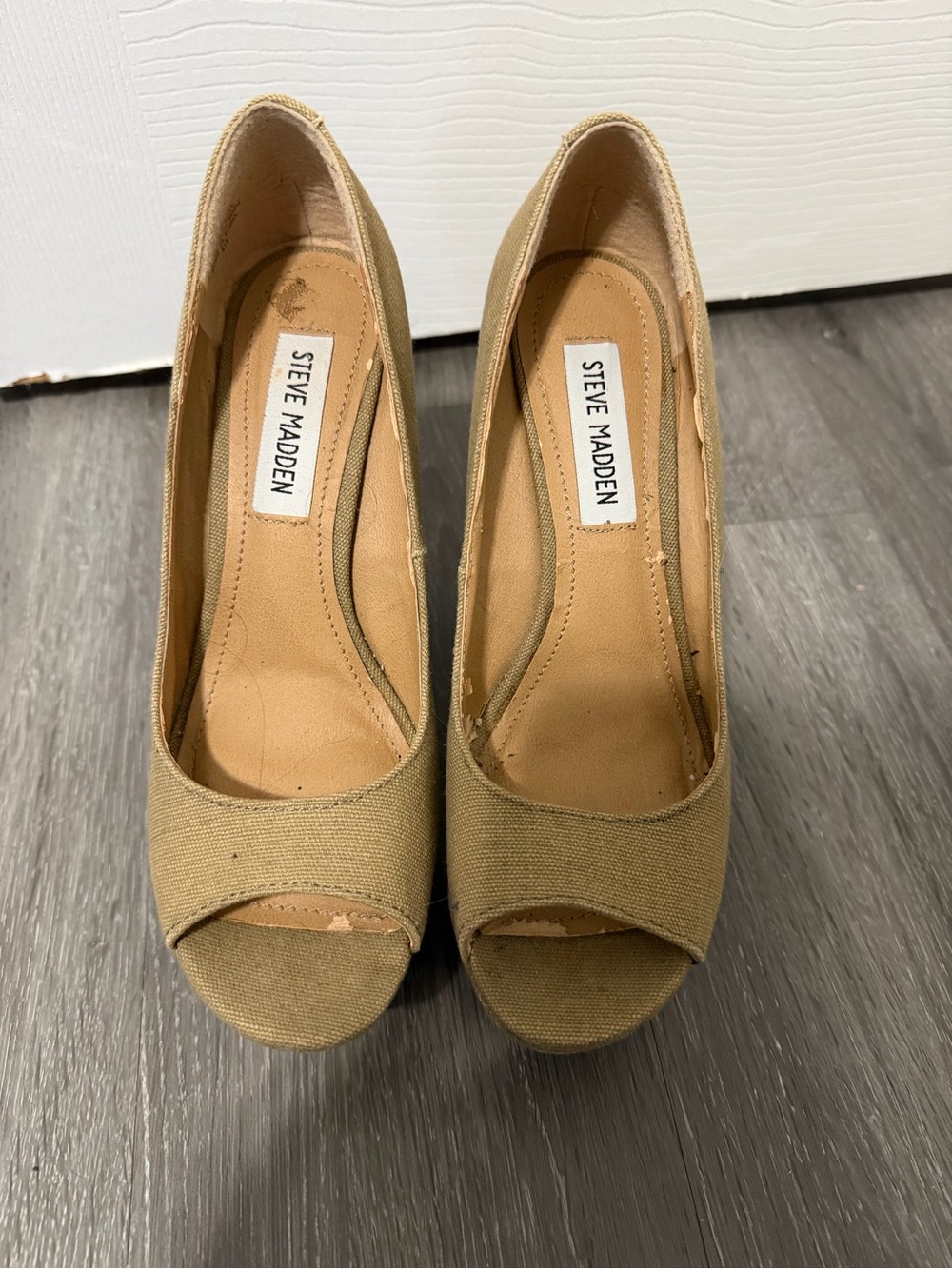 Steve Madden Canvas Peep-Toe Wedges